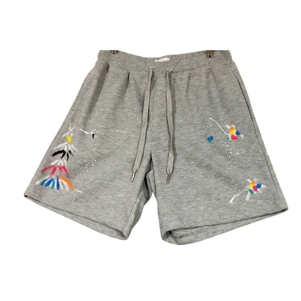 EPTM Sweat Shorts Small Grey NEW Paint Splatter Graphic Fleece Drawstring